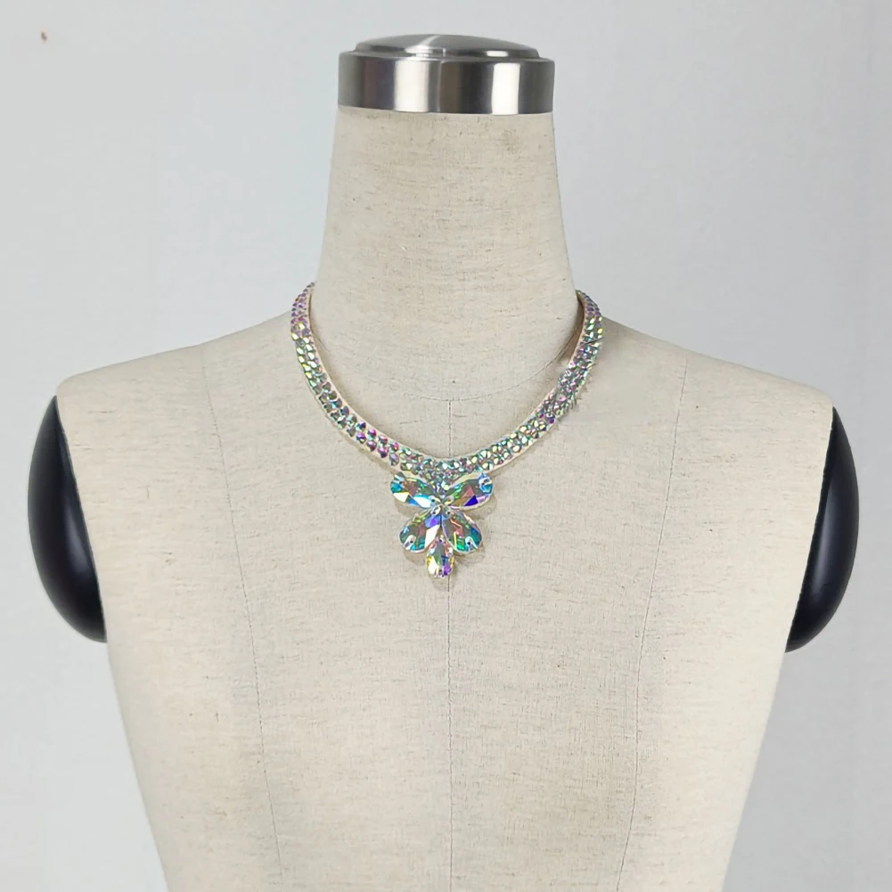 Ballroom Dance Accessories Stickers Diamond Modern Dance Supplies Customized Collar Fluorescent Green Rhinestone Necklace