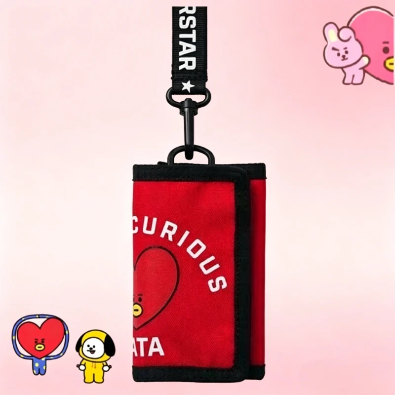 BT21 cartoon cute short wallet pendant Kawaii BTS trifold multifunction lanyard key ID storage bag wallet anime merchandise gift