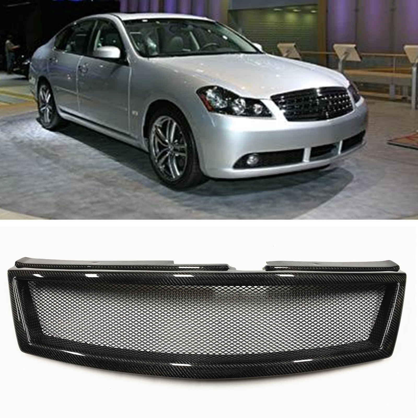 

Front Grille Racing Grills For Infiniti M M35 M45 2006.7-2007 Honeycomb Style Carbon Fiber/Fiberglass Car Upper Bumper Hood Mesh