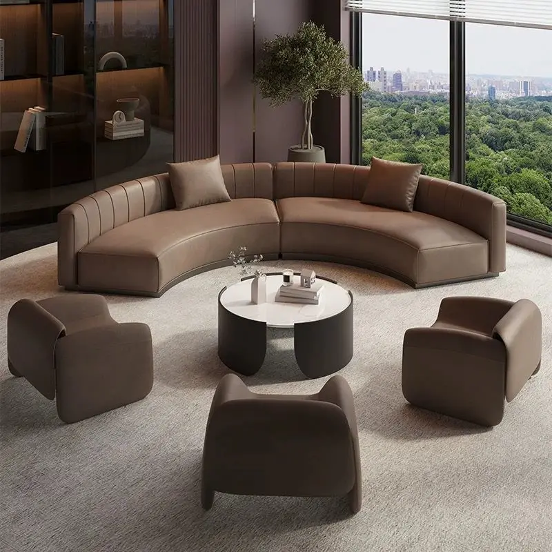 Sofá curvo de lujo ligero, sofá semicircular para salón de belleza, sofá de negocios simple de alta gama, vestíbulo de hotel para reuniones B & B