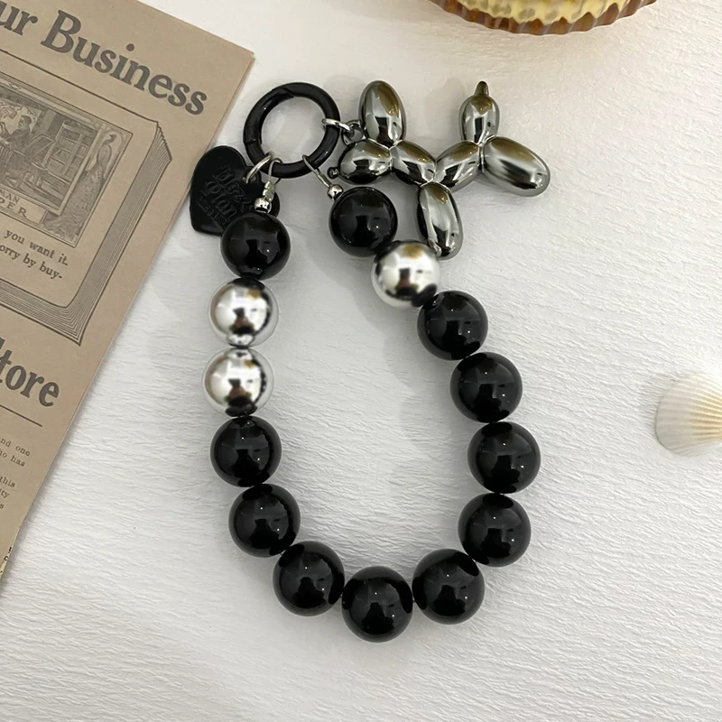 Korean Cute Pearl Balloon Dog Pearl Beaded Bag Pendant Phone Chain Keychain Bracelet Lanyard