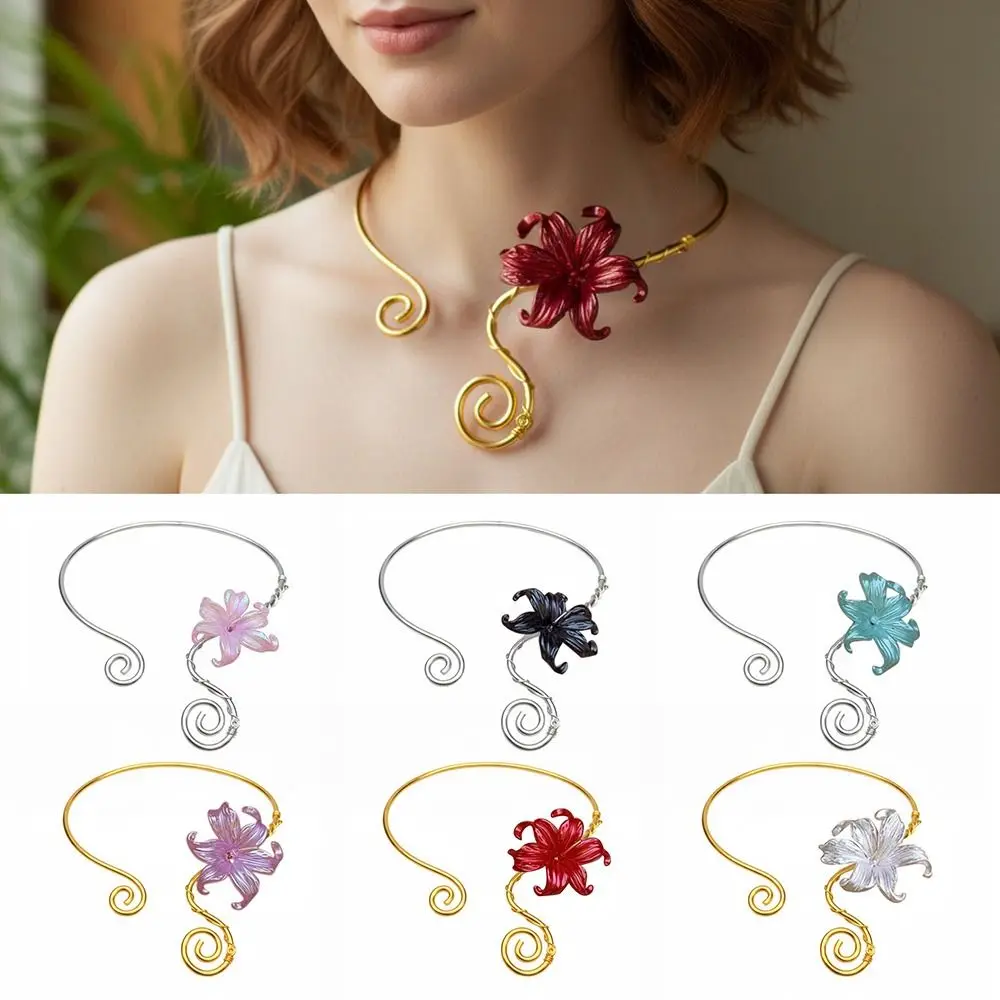Elegant Colorful Iris Flower Flower Pattern Adjustable Length Collar Spiral Adjustment Women
