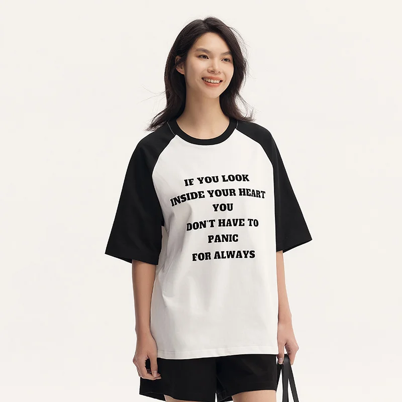 Semir Women T-Shirt Oversize Color-Blocking Sweet Cool Summer Top Letter Print Design Top Tee Female