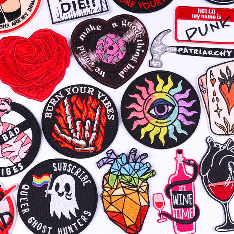 Rock Punk Patch Iron on Patches On Clothes Ghost Heart Embroidery Patches For Clothing Thermoadhesive Patches DIY Applique Badge