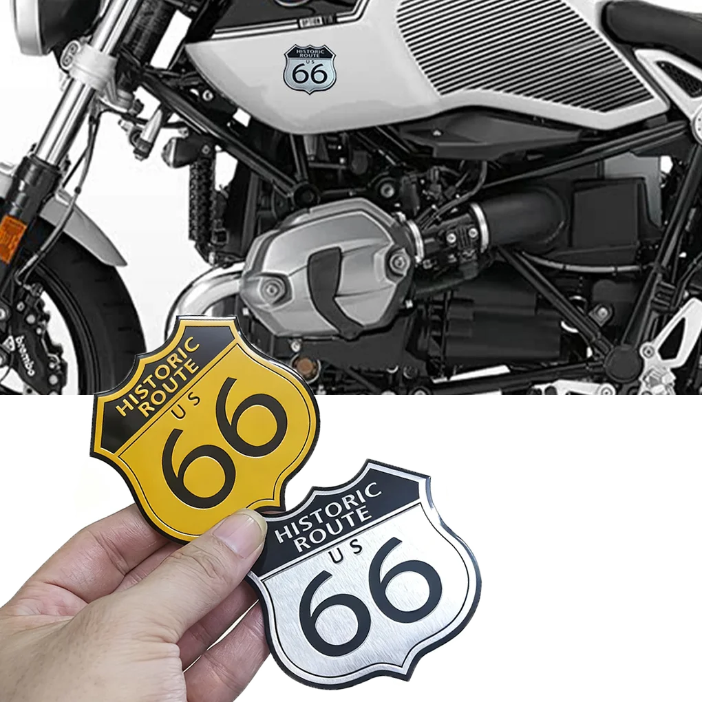 1PC/2PC 3D Aluminum 66 Historic Route Emblem Badge Logo Motorcycle Stickers Moto Auto Body Fuel Tank Rear Box Decals Accessories