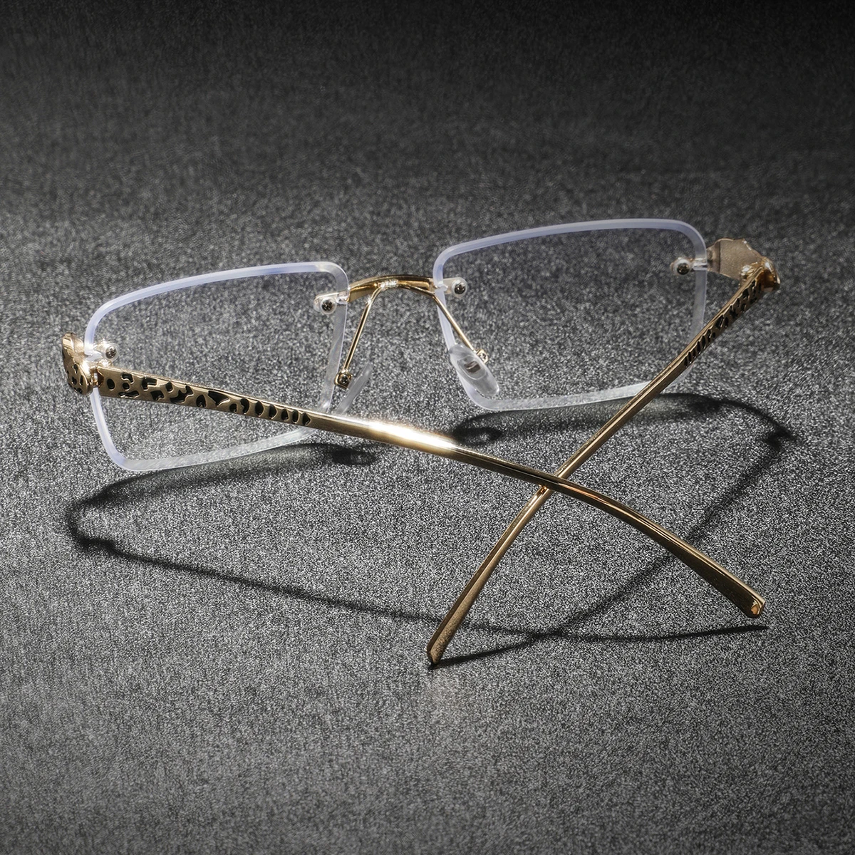 1. メンズ用、フレームレスの長方形型、彫刻が施された金属製 - Men'S Fashion Non Prescription Glasses のレビューと価格