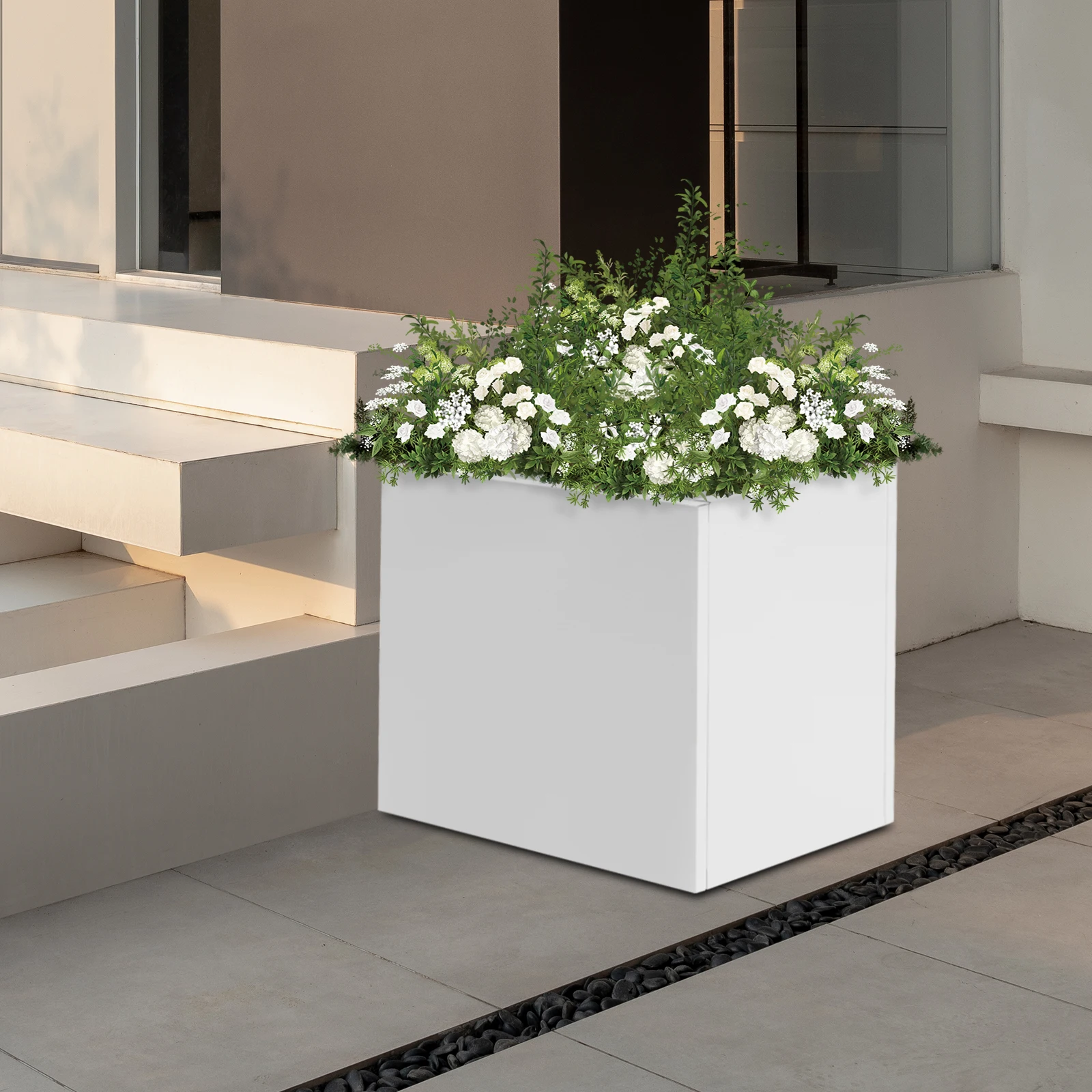 20Inch Steel Planter Box white Metal Planter Large Square Indoor Outdoor Planters Cube Steel Heavy Duty Flower Pot