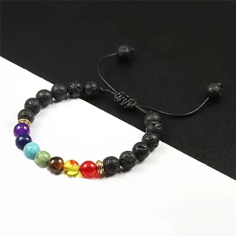 Creative Fashion Colorful Volcanic Tiger Eye Stone Beaded Adjustable Drawstring Bracelets for Women Men Yoga Meditation Jewelry