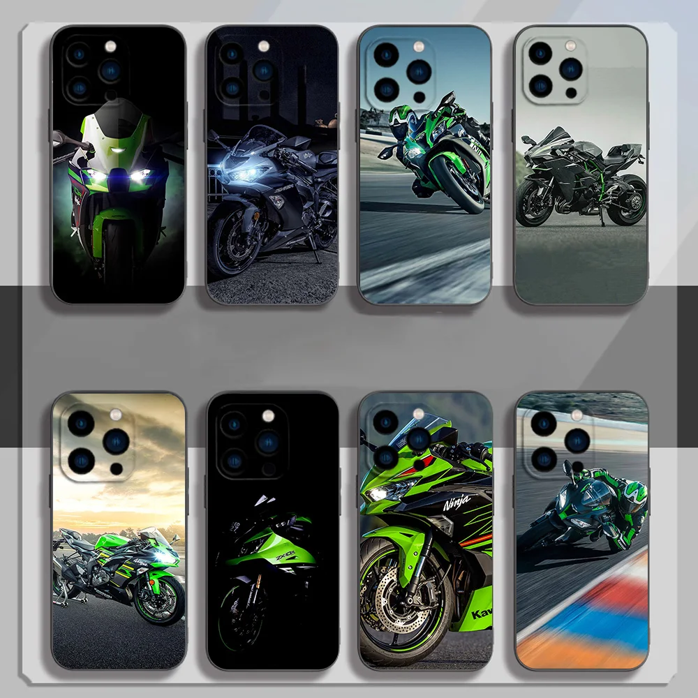 K-Kawasaki N-Ninja Z-ZX Phone Case for iPhone 12 11 13 14 15 16 Max Pro Plus Black Soft Silicone Cover