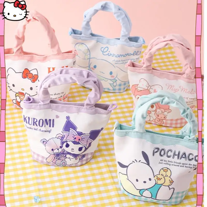 

Cute Cartoon Sanrios My Melody Cinnamoroll Kuromi Small Bucket Bag Portable Storage Foldable Large Capacity Portable Shopping