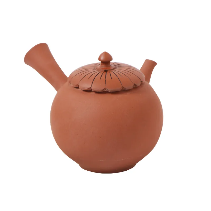 Japanese Original Often Slippery Side Handle Tea Pot, Built With Green Peaks And Covered Vermilion Chrysanthemum, Urgent