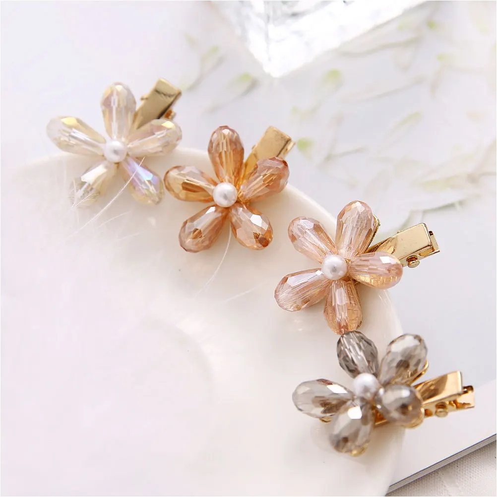 

4pcs Flower Hair Clip Crystal Design Elegant Grip For Women Girls Hairpin Decorative Hair Styling Tool Accessories