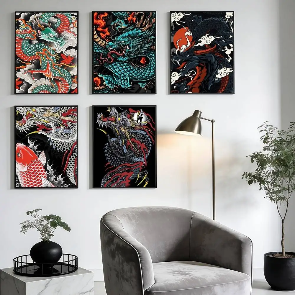 Yakuza Dragon Tattoo Cool Poster Stickers Premium Art Print Retro Wall Decor Living Room Bedroom Home Waterproof HD Gifts