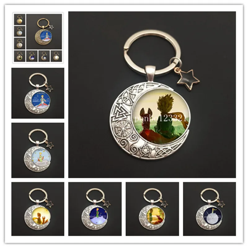 Classic little prince and fox rose logo glass cam pendant keychain jewelry gift Don\'t be a boring adult Le Petit Prince