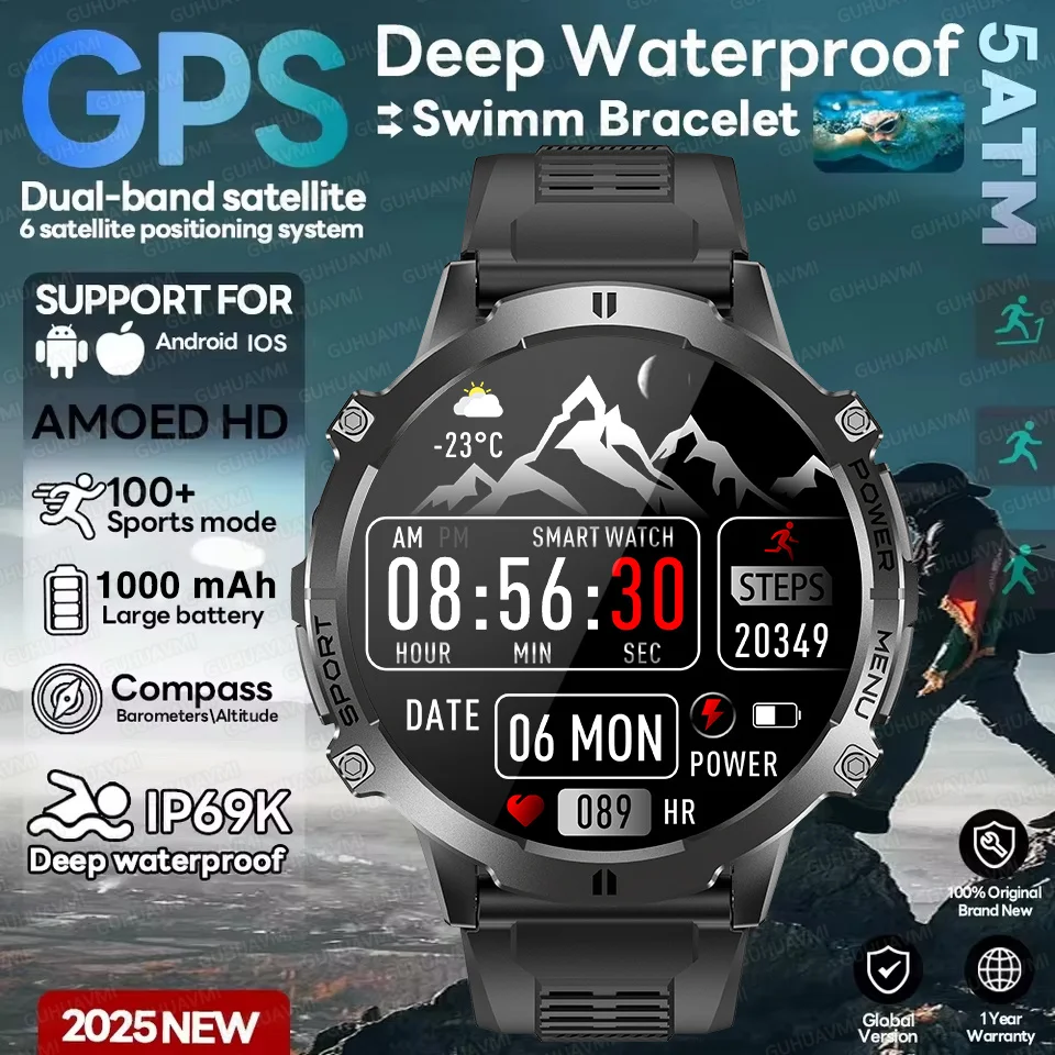 

TANK X3 1000mAh battery GPS Smart Watch 5ATM&IP69K Waterproof Watches Military AMOLED Call Fitness Sport Smartwatch 2025 New Men
