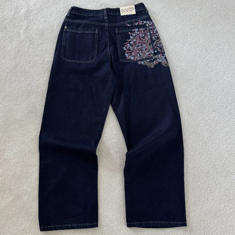 

2026 New High Street Trendy Men's Women's Loose Straight Derchutze Denim Trousers Embroidered Patterns High Quality Trousers