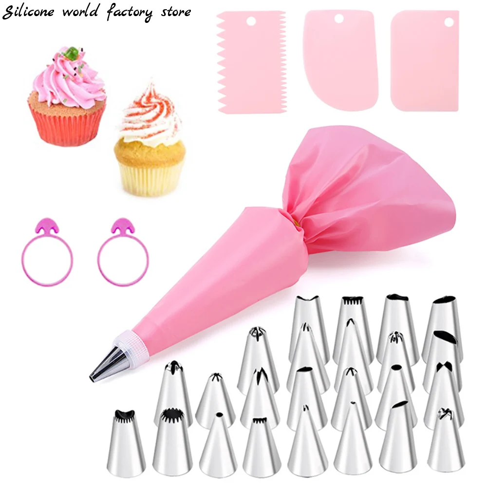 Silicone world Pastry Bag Cream Bag Kitchen DIY Cake Icing Piping Cream Cake Decorating Tools TPU Reusable Pastry Bag+Nozzle Set