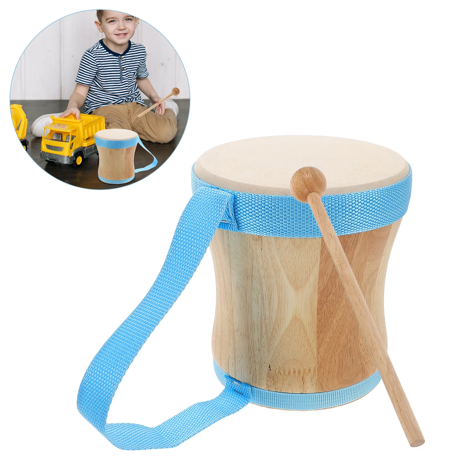 

1 Set Blue Sheepskin Hand Drum Wooden Orff Percussion Instrument for Kindergarten Teachers Kids Classroom Music Rhythm Practice
