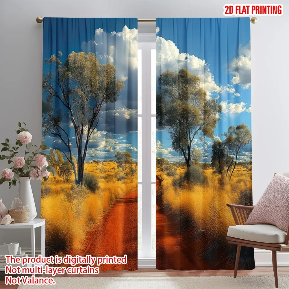

2D flat printing 2pcs Scene Curtain Red Dirt Roadscape Digital Printed Polyester Drapes Seasonal Party & Holiday Decor for Photo