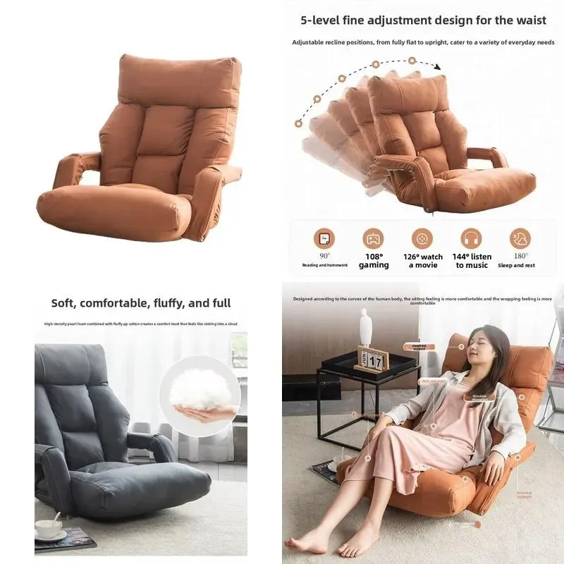 Folding Bean Bag Chair with Armrests Waterproof Technical Fabric Floor Mat Tatami Leisure Sofa