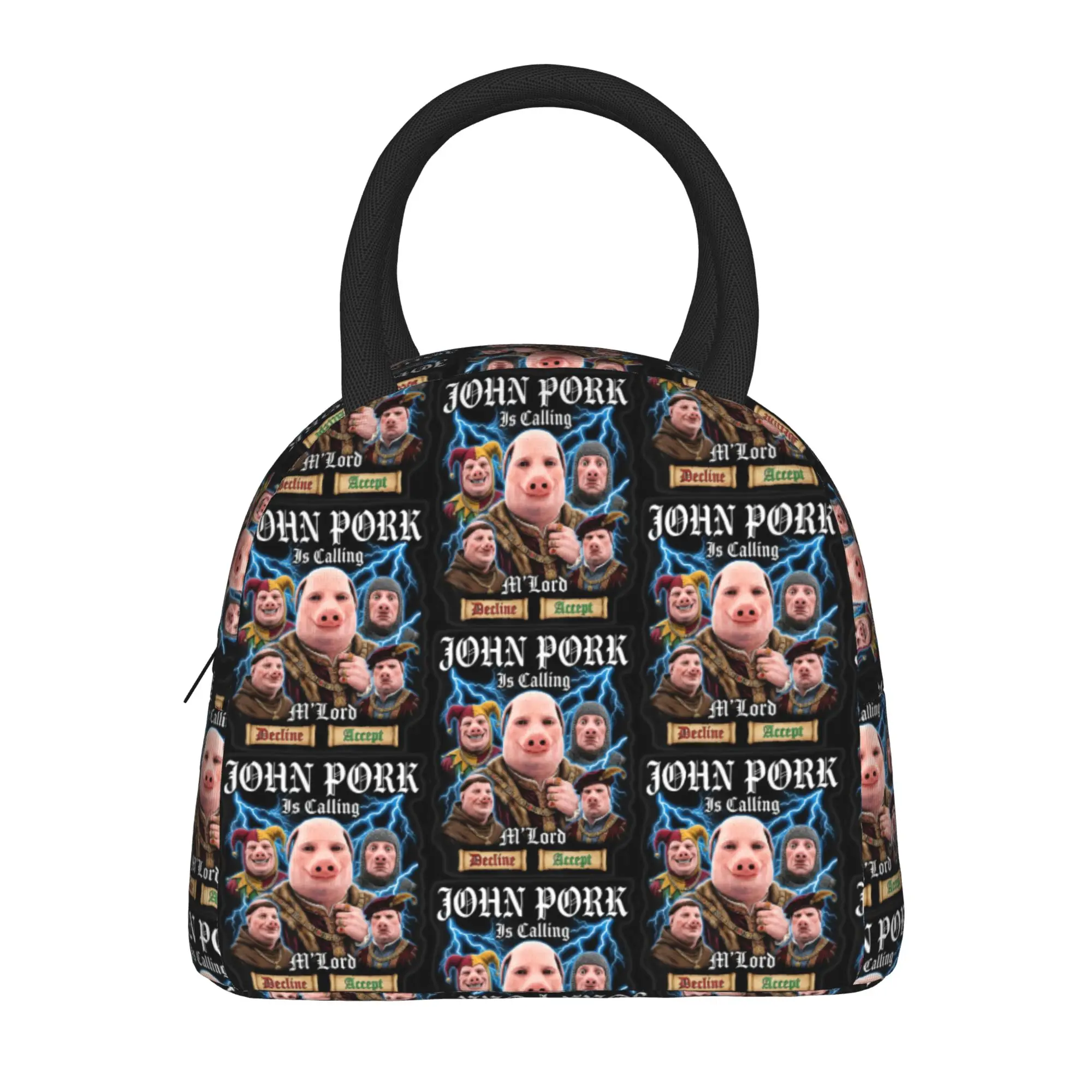 John Pork is Calling Medieval Meme Brainrot Lunch Bag  Travel Lunch Box For Child Leisure Thermal Tote Handbags Cooler Bag