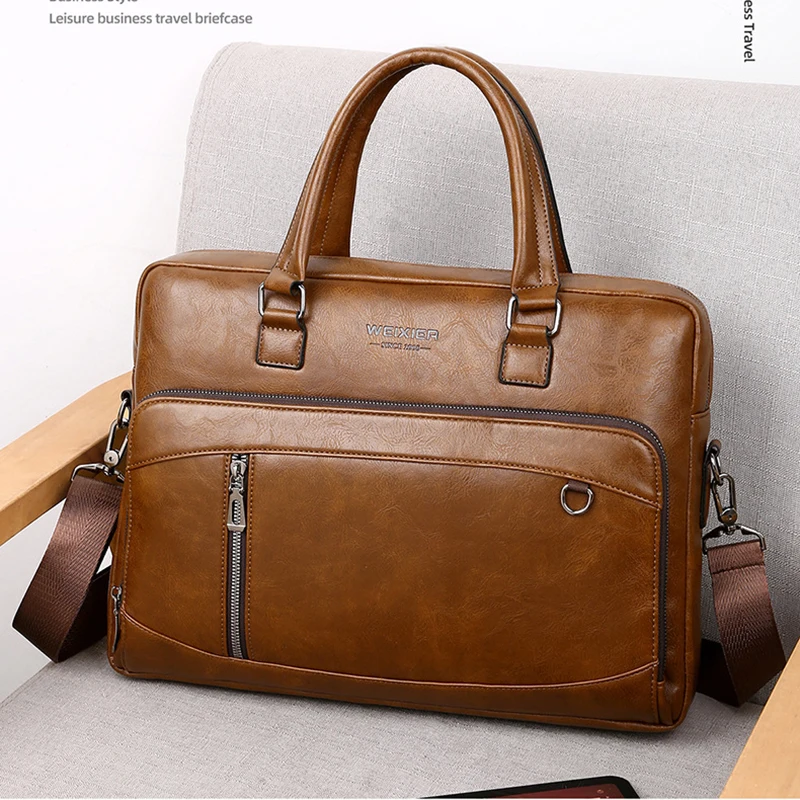 Briefcase for Man PU Leather Handbag Executive 15.6 Inch Laptop Document Shoulder Business Vintage Messenger Designer Office Bag