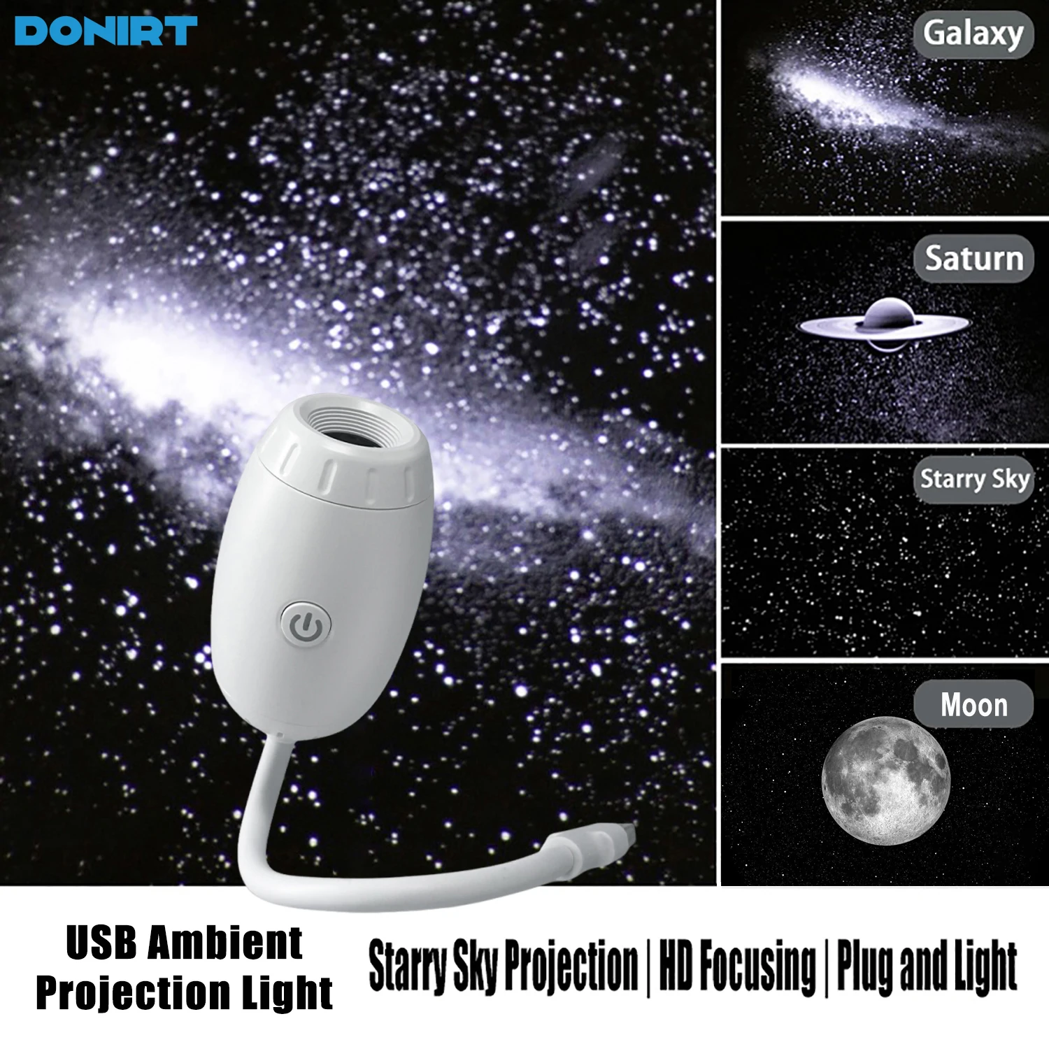 USB Galaxy Projector Light Car Roof Projection Lamp Atmosphere Ambient Light Saturn Starry Star Light Party Decor Romantic Light