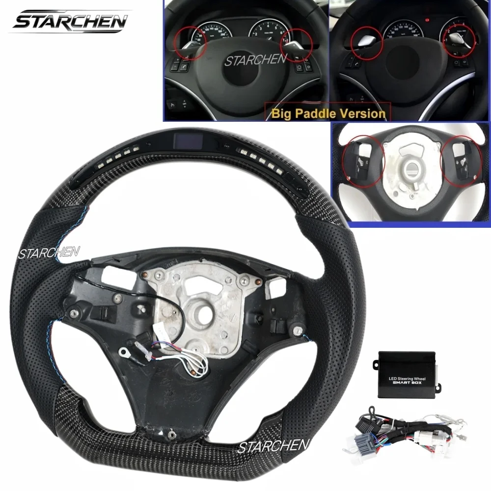 M Sport Real Carbon Fiber LED Steering Wheel for Bmw E90 E92 E93 M3 328i 335i SSG 2005-2013 LED Shift Indicator W/ Paddle Shift Holes