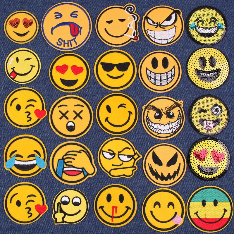 Iron on Embroidery Smiling Faces Patches for Clothing Diy Sewing Funny Badges Cloth Appliques Iron on Patches Sticker on T-Shirt