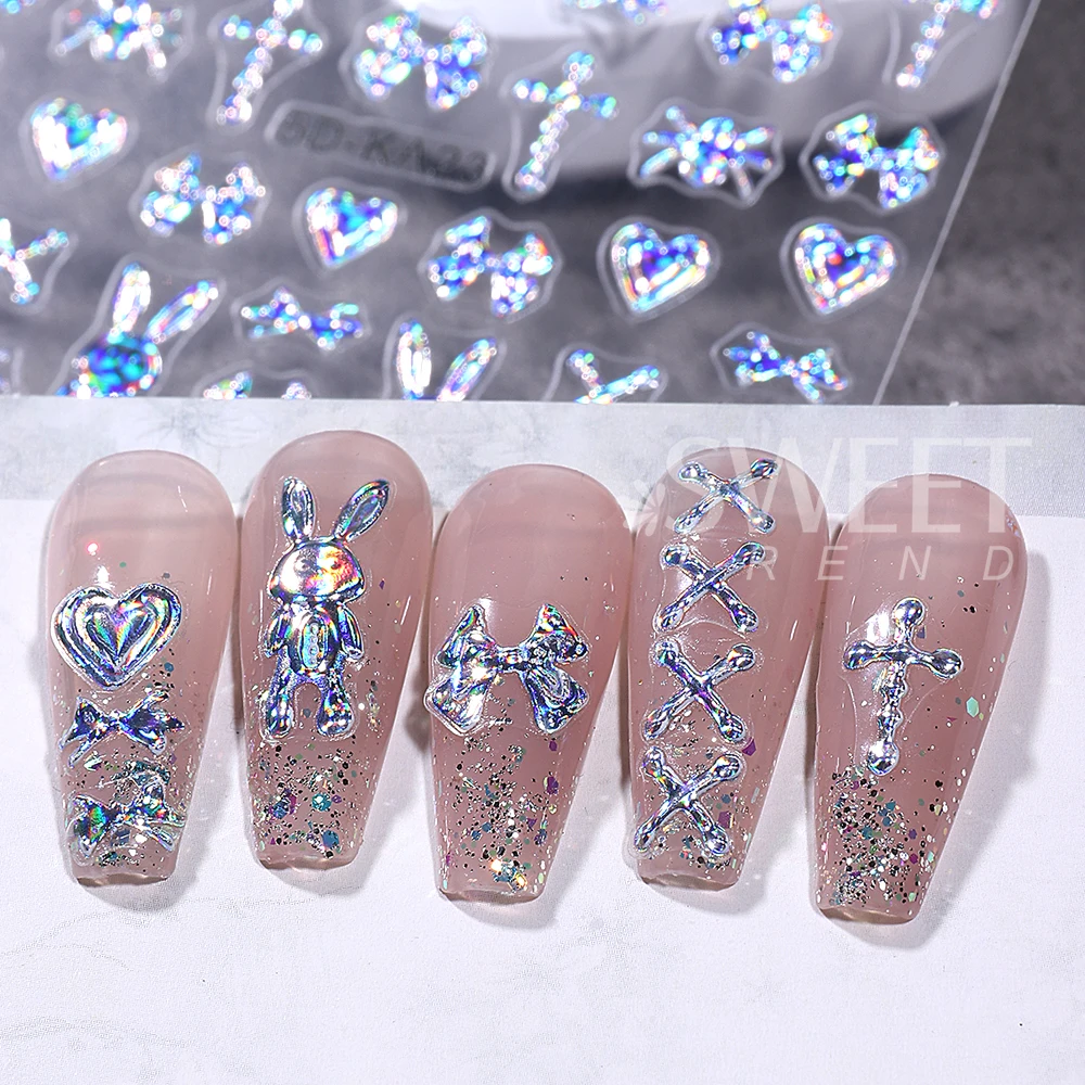 1/4 szt. Złote naklejki na paznokcie 5D z kokardką, punkowe serce/konik/pająk, ozdoby do paznokci Y2K, akcesoria do manicure, naklejki z zawieszkami