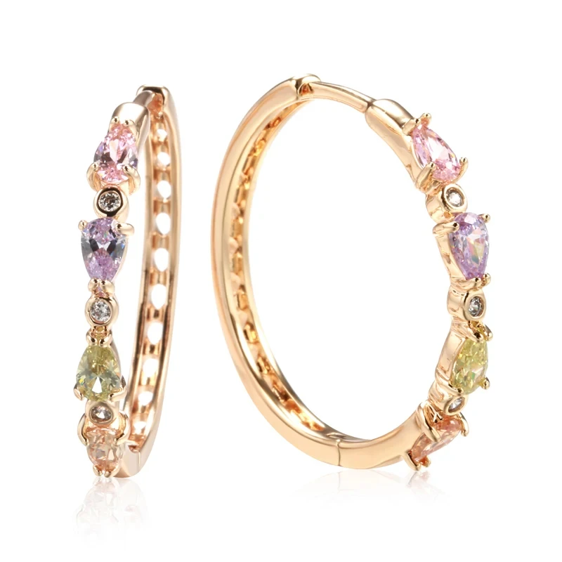 Wbmqda Fashion Colorful Natural Zircon Hoop Earrings For Women 585 Rose Gold Color  Wedding Party Fine Dubai Jewelry Accessories