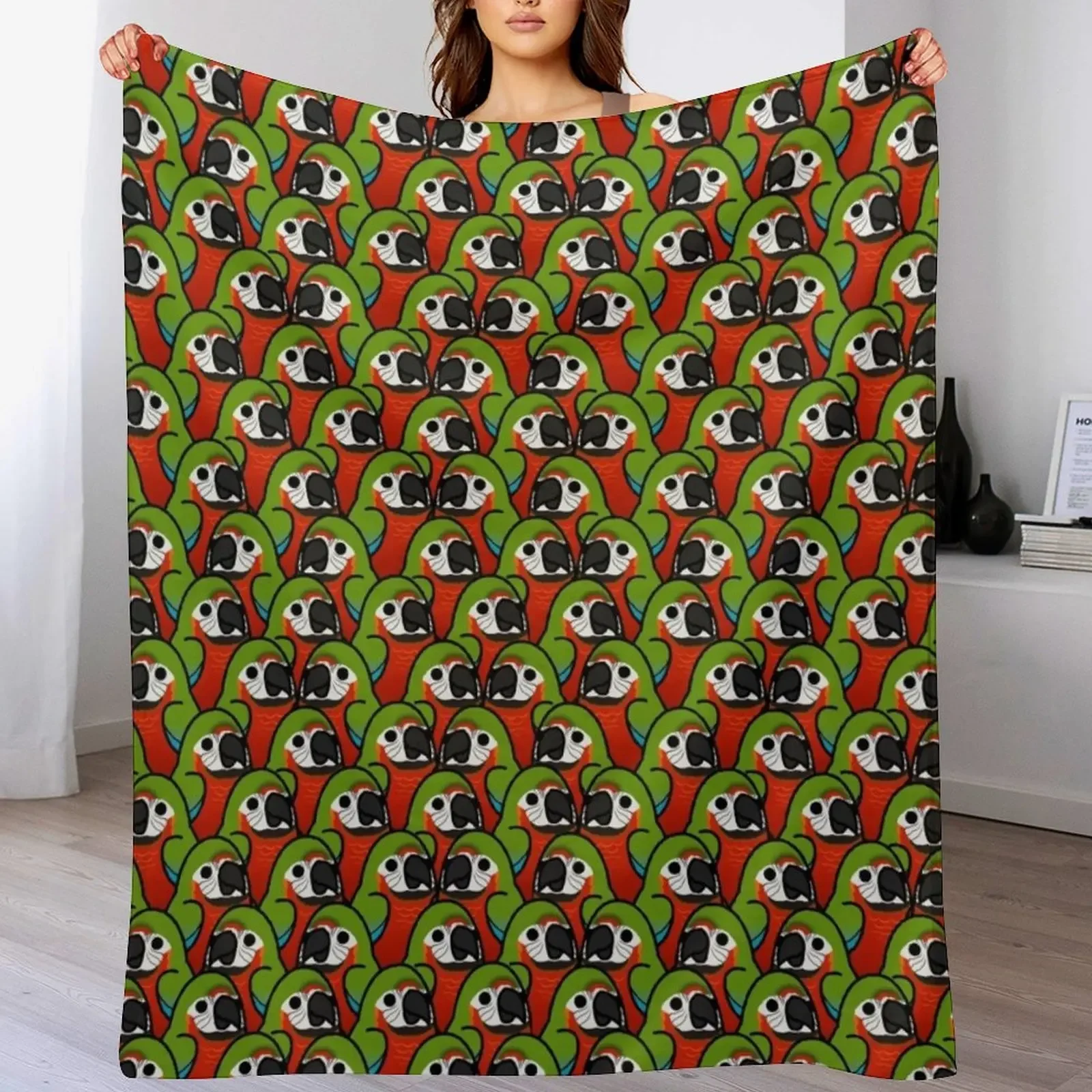 

Too Many Birds! - Harlequin Macaw Throw Blanket Sofa Quilt Weighted Cute Plaid Designers Blankets
