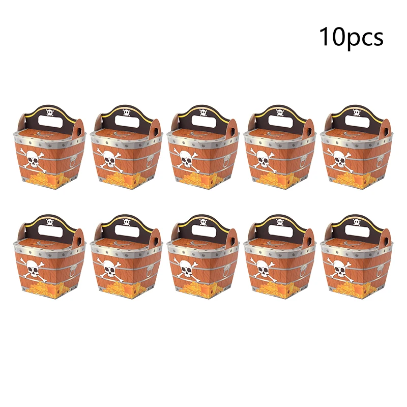 10pcs Pirate Treasure Boxes Paper Candy Gift Box Kids Trick Or Treat Halloween Party Supplies Pirate Themed Birthday Decor