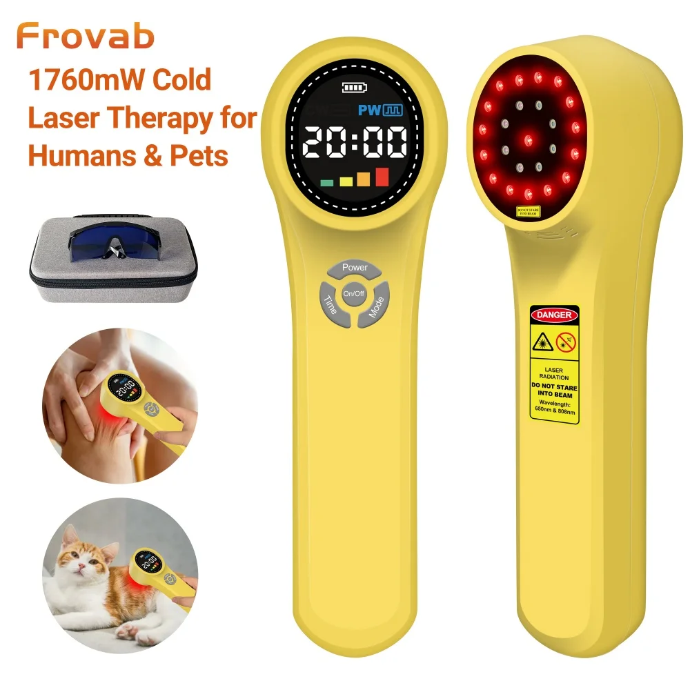 

Frovab Portable Cold Laser Therapy Device 24 Diodes 660/810/980nm Red NIR Light Pain Relief for Human Pets Home Veterinary Use