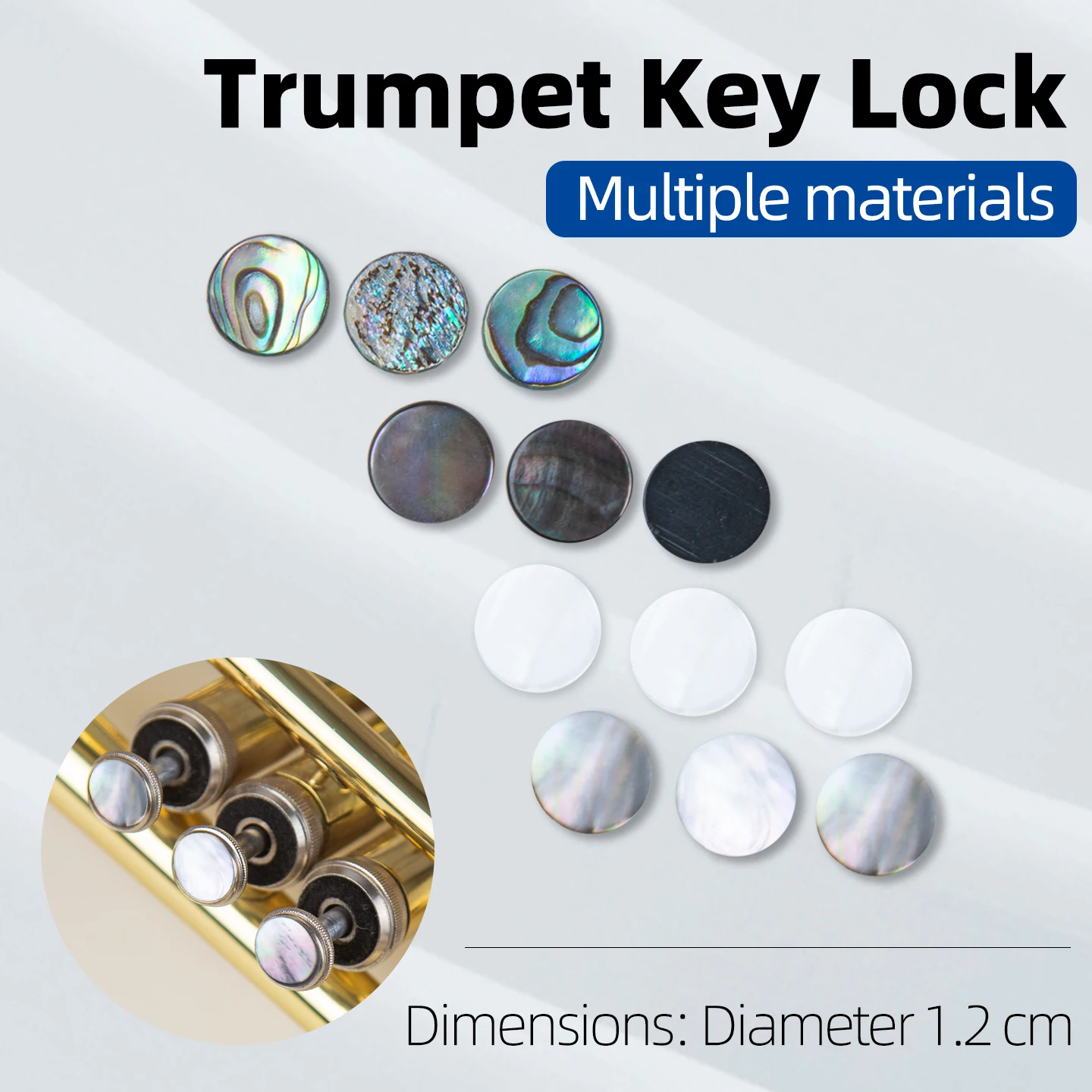 B-Flat Trumpet Instrument Key Pads, Black Mother-Of-Pearl Mica Snap-On Pads/White Mother-Of-Pearl Pads, Set of Three Pieces