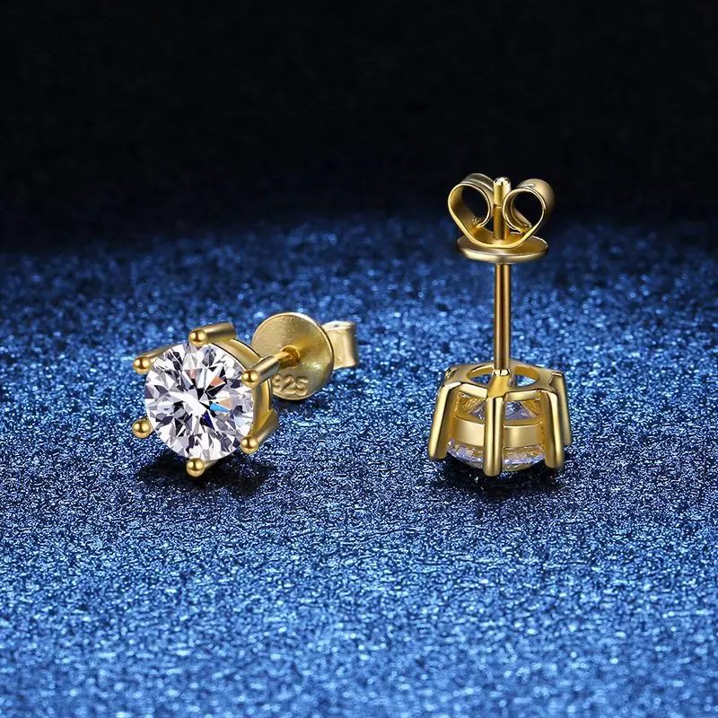 

18K Gold 1Ct D Moissanite Stud Earrings Classic 6-Prong Design Luxury Hypoallergenic Jewelry Women's Fashion Gift