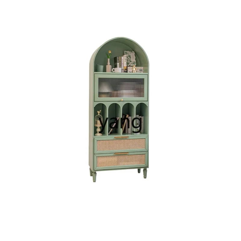 

LXL Arch Bookcase Rattan Bookshelf Floor Dining Cabinet Green Storage Cabinet