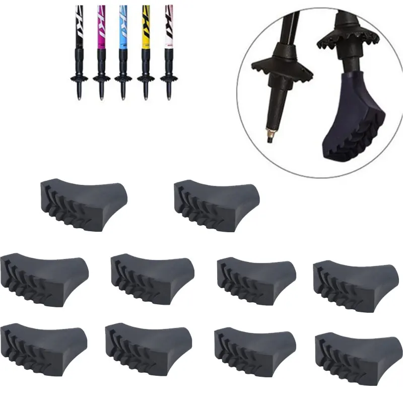 10 pieces/5 pair Nordic Walking Pole Trekking Pole Tip Protectors Rubber Pads Buffer Replacement Tips End for Hiking Stick