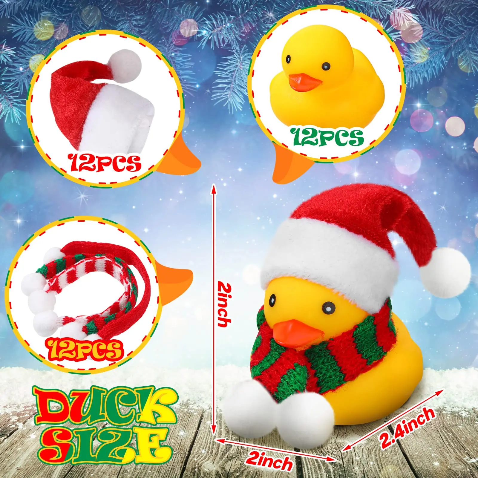 Christmas Mini Rubber Duckies with Christmas Hat and Scarf Christmas Rubber Duck Bath Toy for Xmas Party Favor Goodie Bag Filler