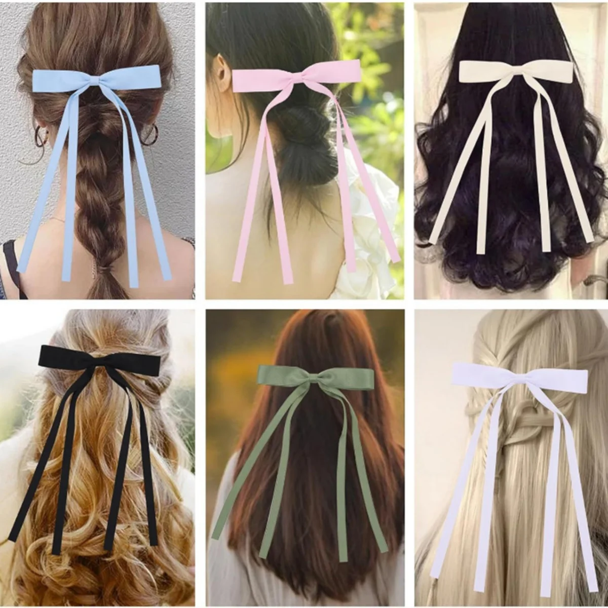 New Colored Satin Ribbon Bowknot Hair Clips Essential for Girl Braided Hair Bows Fashion Long Tassel Women Barrettes accessories