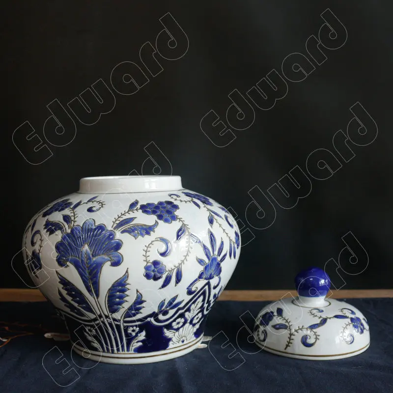 Imagem -04 - Cerâmica Piso em pé Vaso Azul e Branco Personalidade Estilo Jar Decoração de Casa Sala de Estar Arranjo Floral Gabinete Vasos