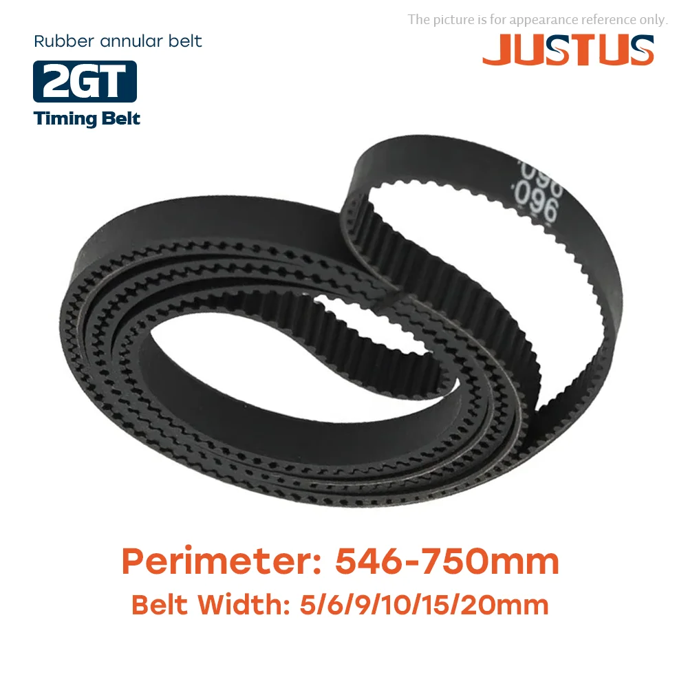 GT2 Rubber Timing Belt 2GT Closed-Loop Synchronous for 3D Printers Various Bandwidth Perimeter Options 546-750mm