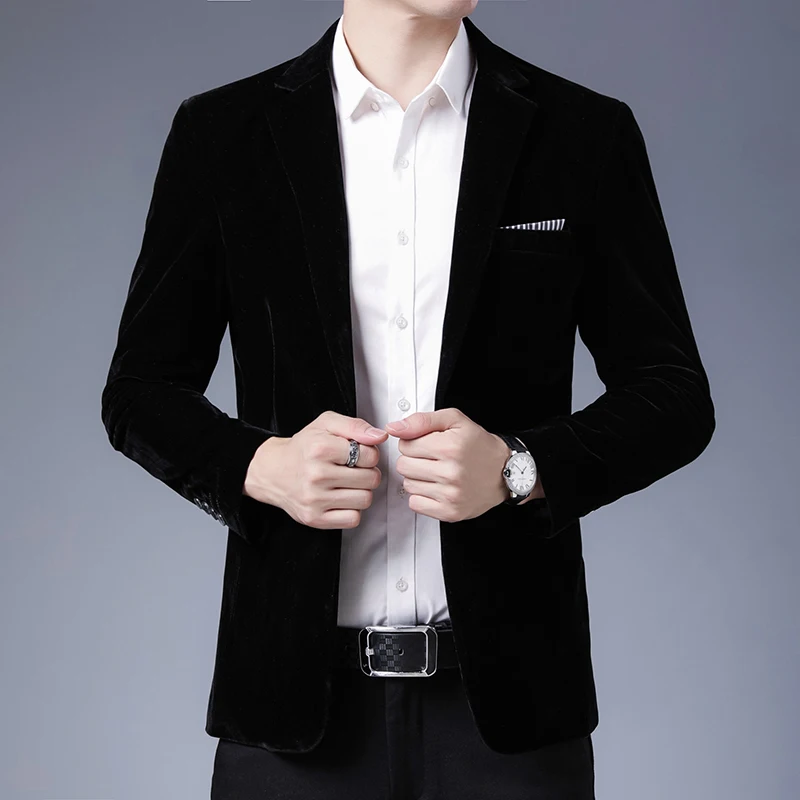Men Plus Size 5XL-M Autumn Winter Velvet Suit Jacket Fashion Wedding Casual Slim Blazer Formal Evening M28