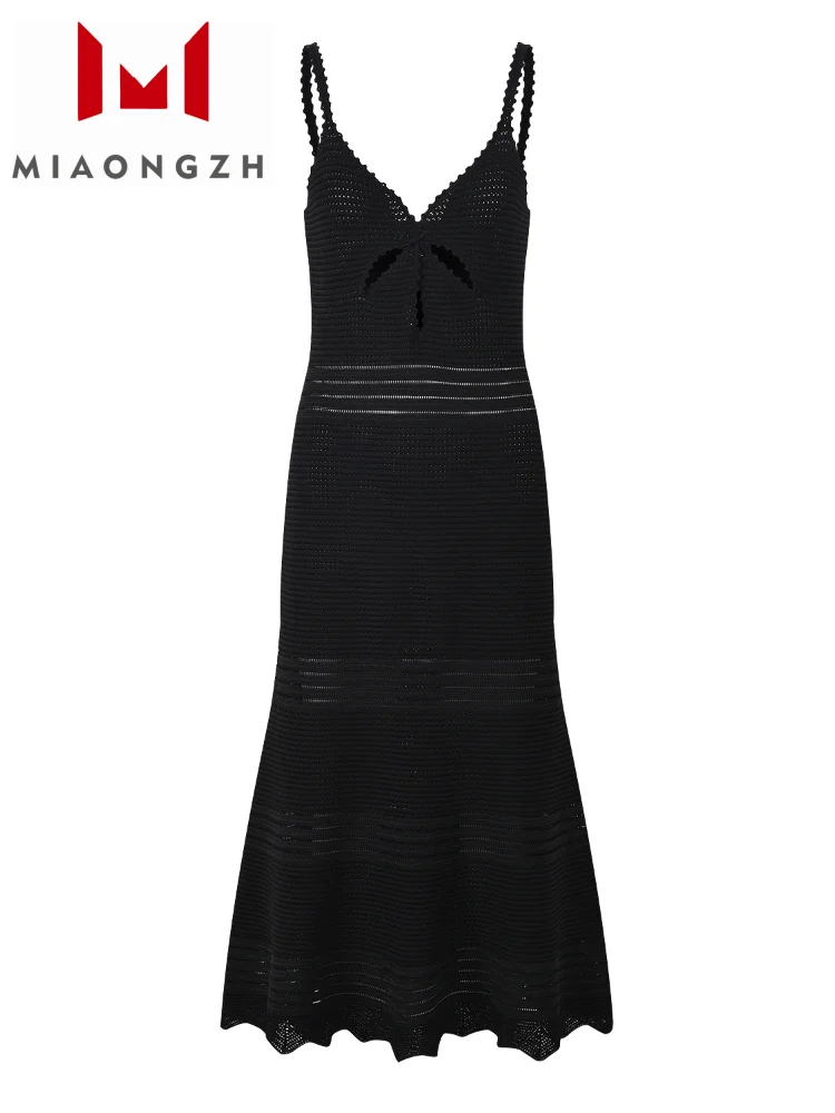 

Black Temperament Hollow Out Luxury Party Dresses For Women V Neck Sleeveless 2025 Summer New Elegant Mermaid Slimming Vestidos