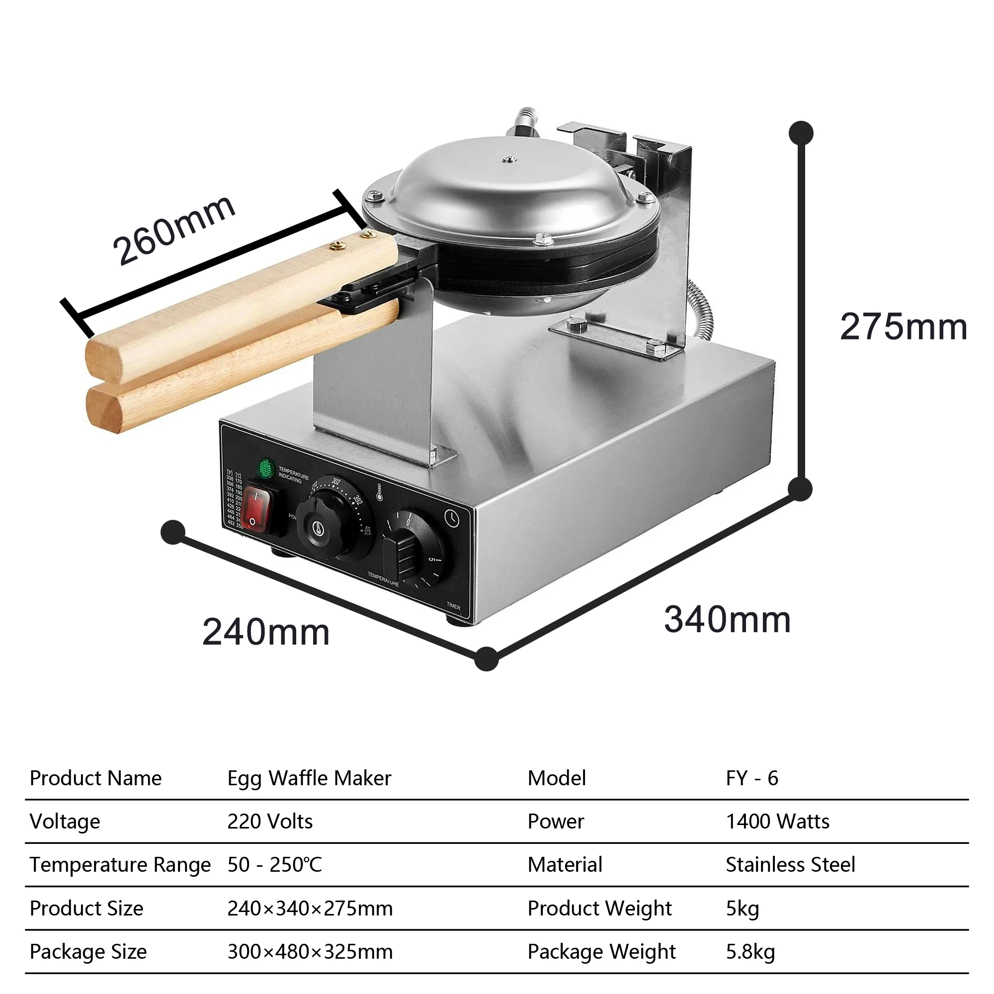 Whosale Waffle Making Equipment Electric Waffle Machine Industrial Egg Waffle Maker with Wooden Handle