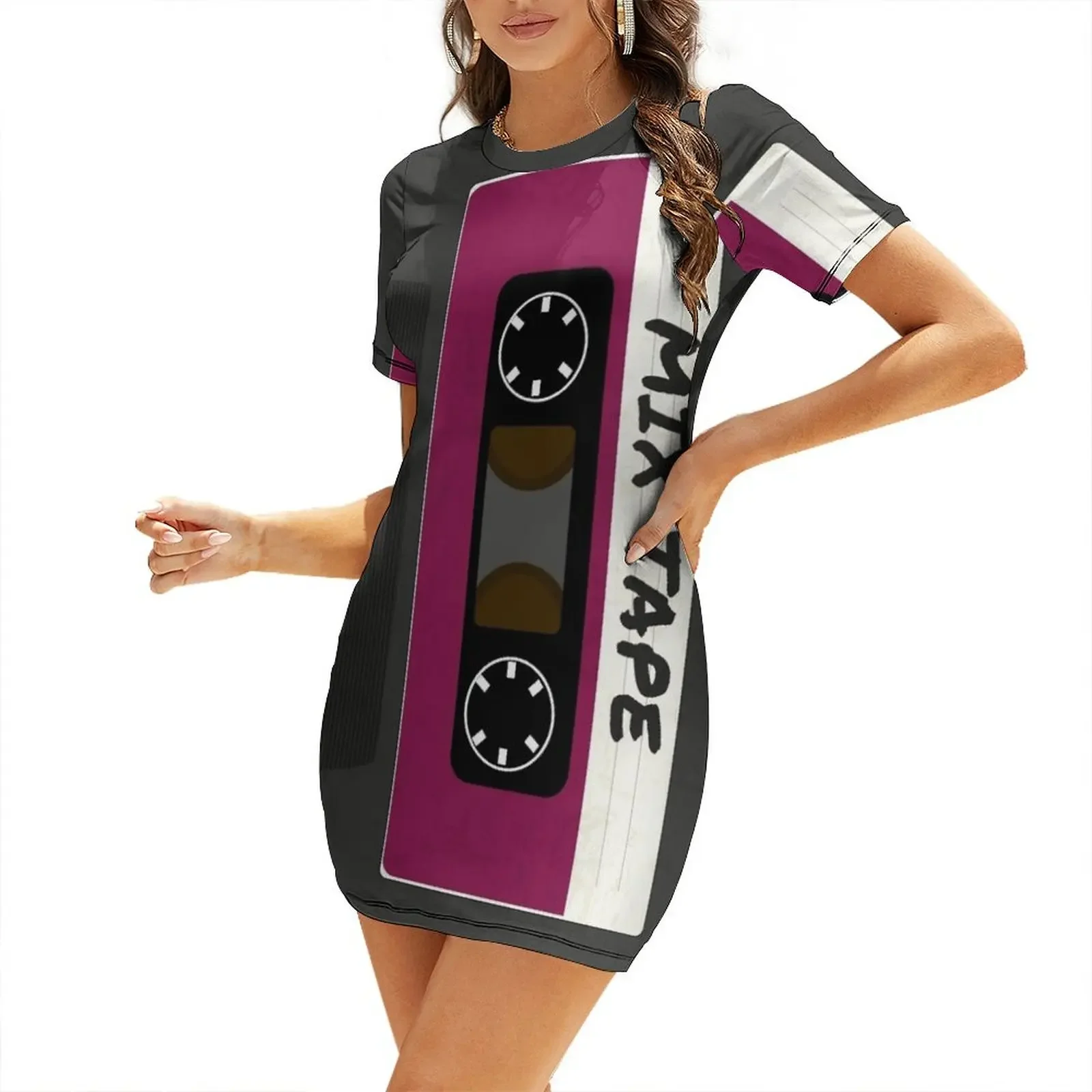 

Purple Mix Tape Short-Sleeved Dress beach dresses sexy dress for women elegant dress elegant guest wedding