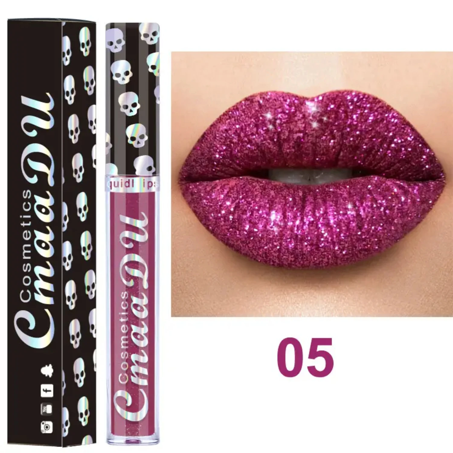 Rossetto lucidalabbra impermeabile scintillante CmaaDu Diamond Illusion - Rossetto liquido glitterato a lunga durata per il trucco