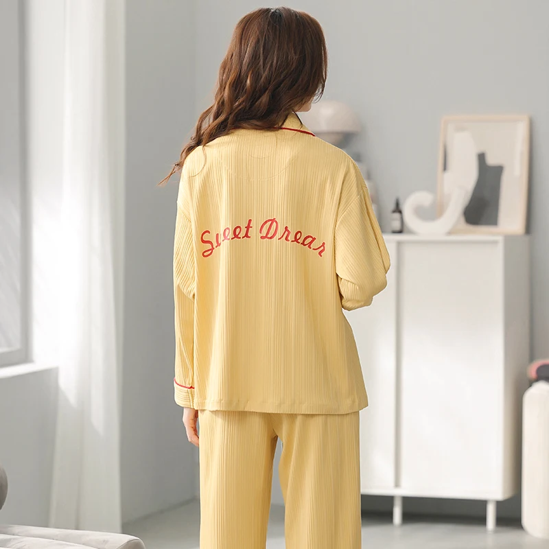 

Sweet Dream Women's Pajamas Bright Color Cardigan All Cotton Home Furnishing Autumn Winter Long Sleeve Set Loose Casual M-XXL