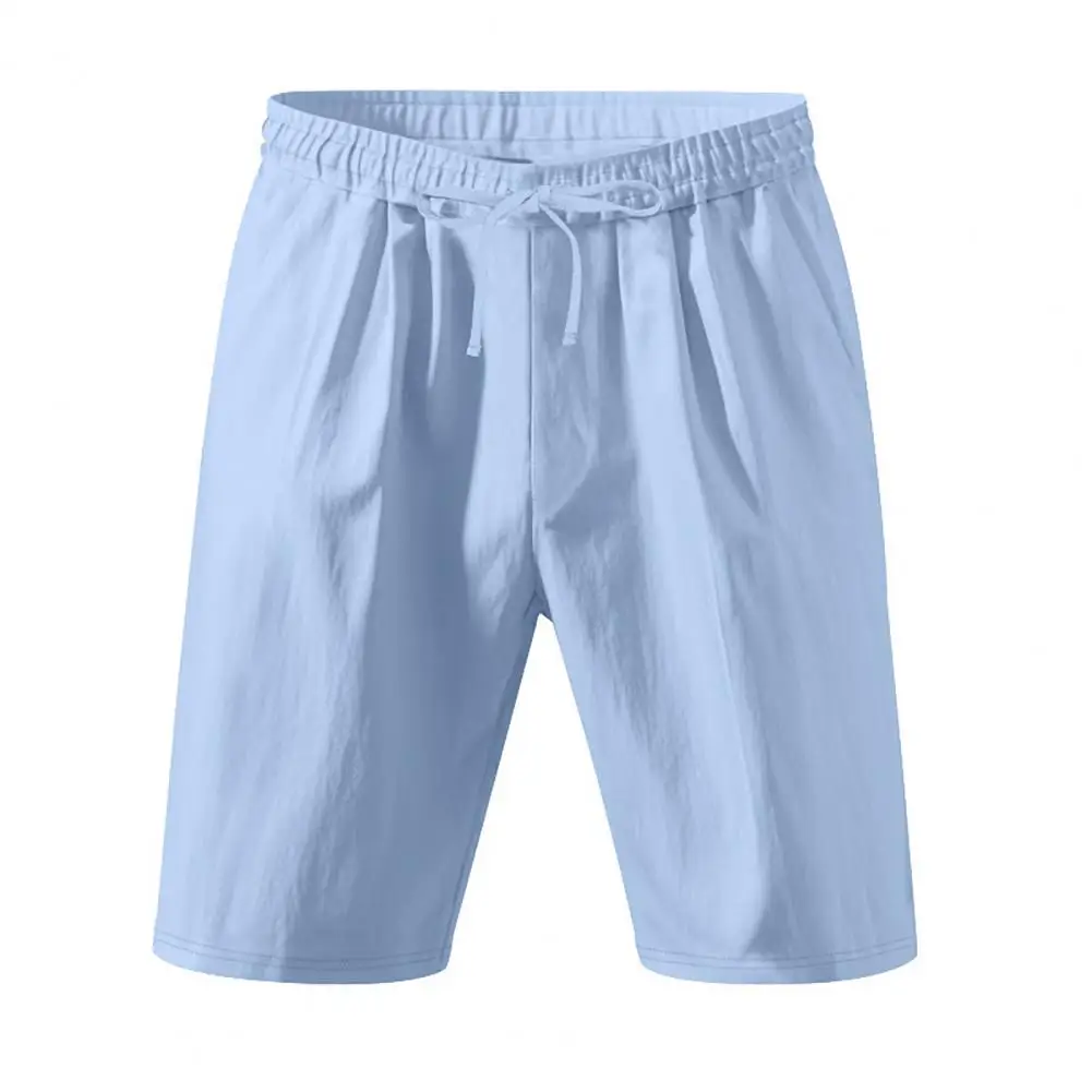 2025 Men Flax Beach Shorts Pockets Drawstring Elastic Waist Solid Color Versatile Casual Quick-dry Beach Shorts Swim Trunks