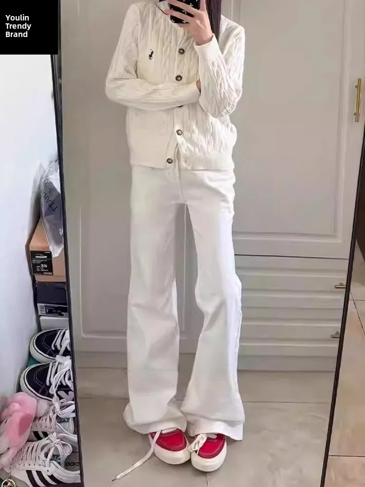 

Cleanfit White Knife Jeans Men's Spring American Cool High Waist Slim Fit Straight Leg Micro Flare Pants Casual Denim